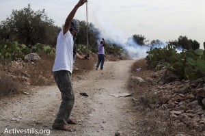 Protest against the apartheid wall, Nilin, Palestine,22/10/2010 Pakai Batu: Para remaja Palestina di Syeikh Jarrah mempertahankan diri dari serangan tentara Israel dengan batu. Foto: Activestills
