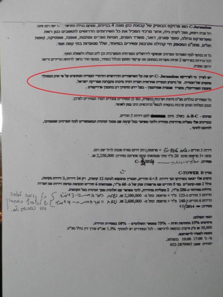 Brosur pemukiman ilegal Yahudi di kawasan C-Jerusalem yang menyebutkan nama Danya Cebus Ltd. anak perusahaan Africa Israel Ltd. sebagai pelaksana proyek. foto: Who Profits