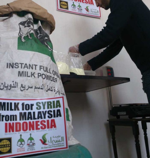 Bekerja sembunyi-sembunyi para relawan kita untuk menghindari intaian kaki tangan rezim yang kejam. foto: Sahabat Al-Aqsha/HALUAN/Al-Sarraa
